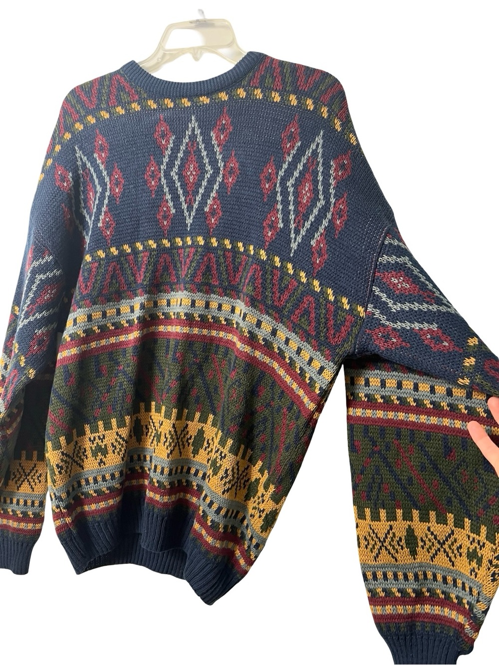 Vintage BADGE Southwestern Knit Sweater Men’s XL Oversized Tribal Grandpa Core - Picture 3 of 4